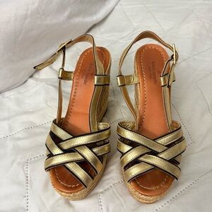 Kate Spade Gold Espadrille Wedge Sandals